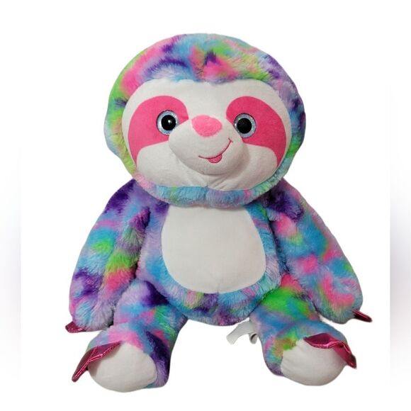 Plush Fiesta Sloth Rainbow Tie Dye Color Big Sparkly Eyes - Picture 1 of 6
